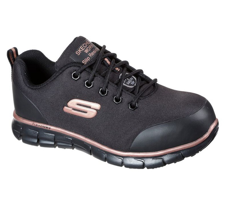 Skechers Dam Svarta/Rosa Guld Snörskor - Work: Sure Track - Chiton Alloy Toe - Sverige (MPIBE-9143)